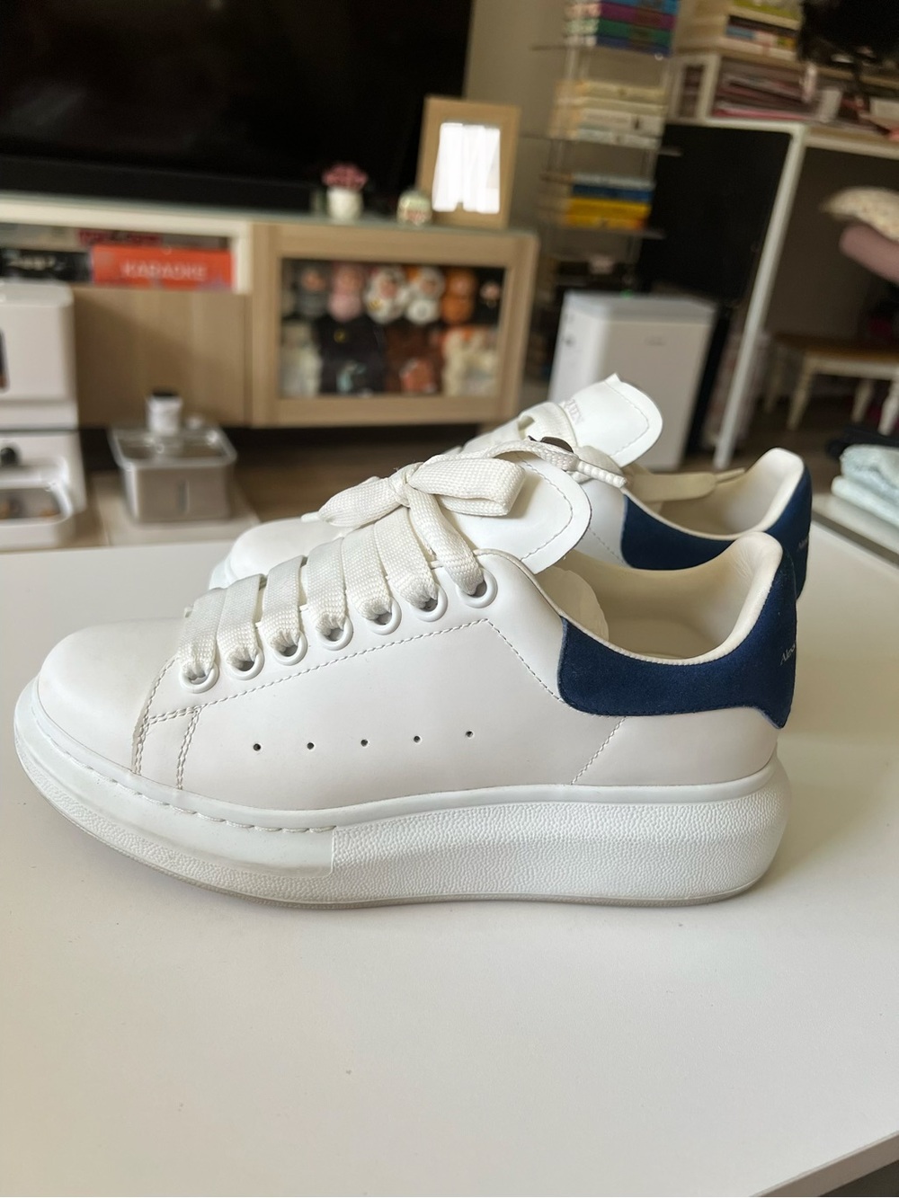 Alexander McQueen White Leather Sneakers Paris Blue